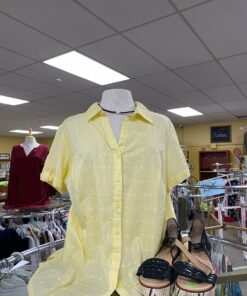 Light Yellow Button-Down Short Sleeve Blouse